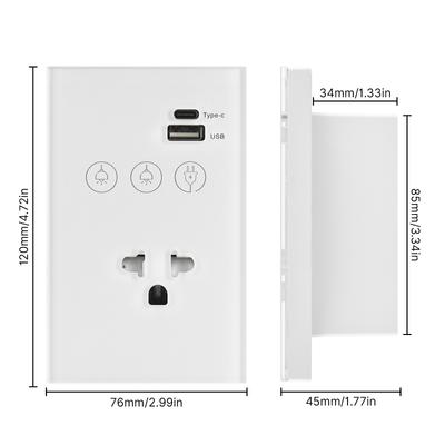 2,4 GHz WiFi Wand Touch Lichtschalter mit Typ-C USB Steckdose Neutralleiter erforderlich 2-Wege