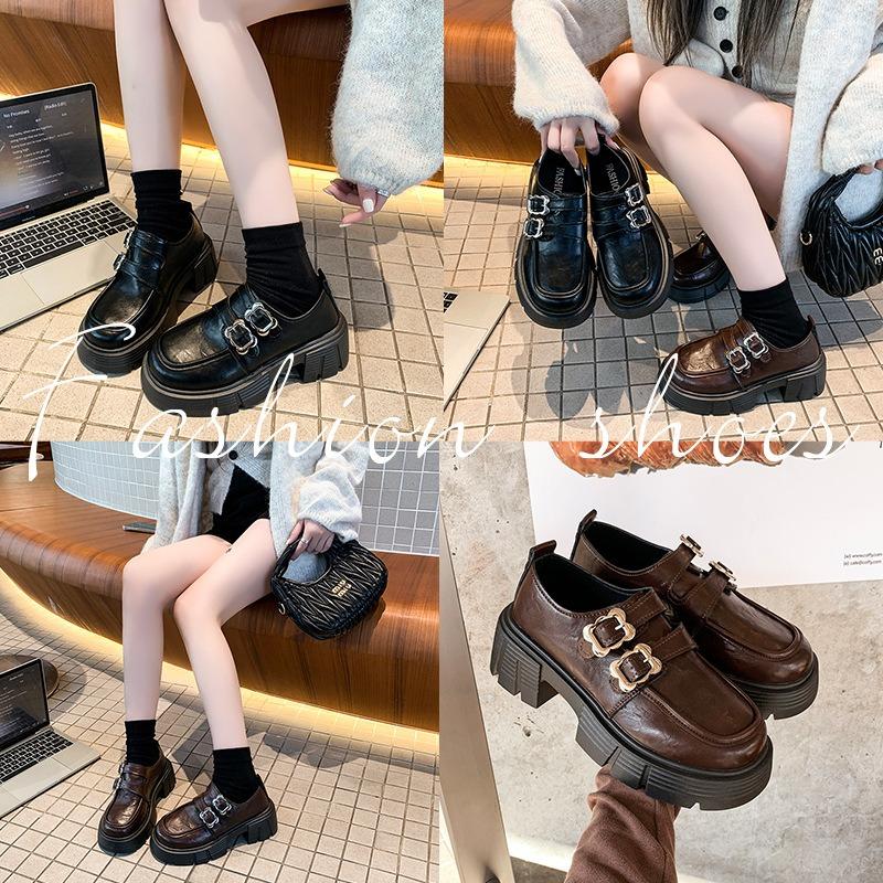 Small Leather Shoes Women's Belt Buckle Velcro Women's Spring and Autumn New Retro Children's Thick Sole