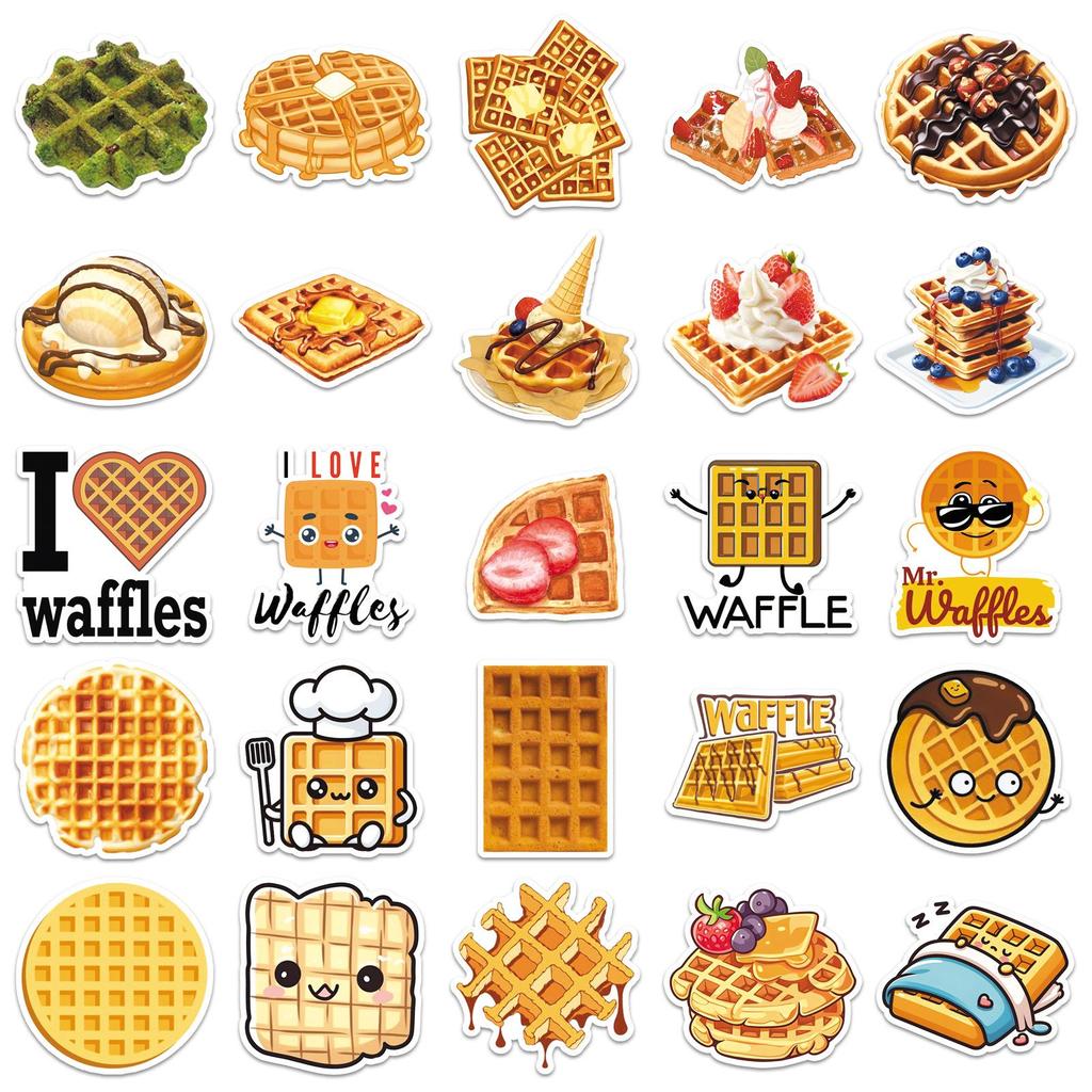 50 Creative Waffle Food Stickers for Notebooks & Power Banks - No Cutting Needed