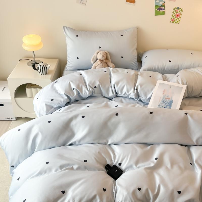 3pcs Blue Duvet Cover Set (1*Duvet Cover + 2*Pillowcase, Without Core), Heart Print Bedding Set, Soft Comfortable