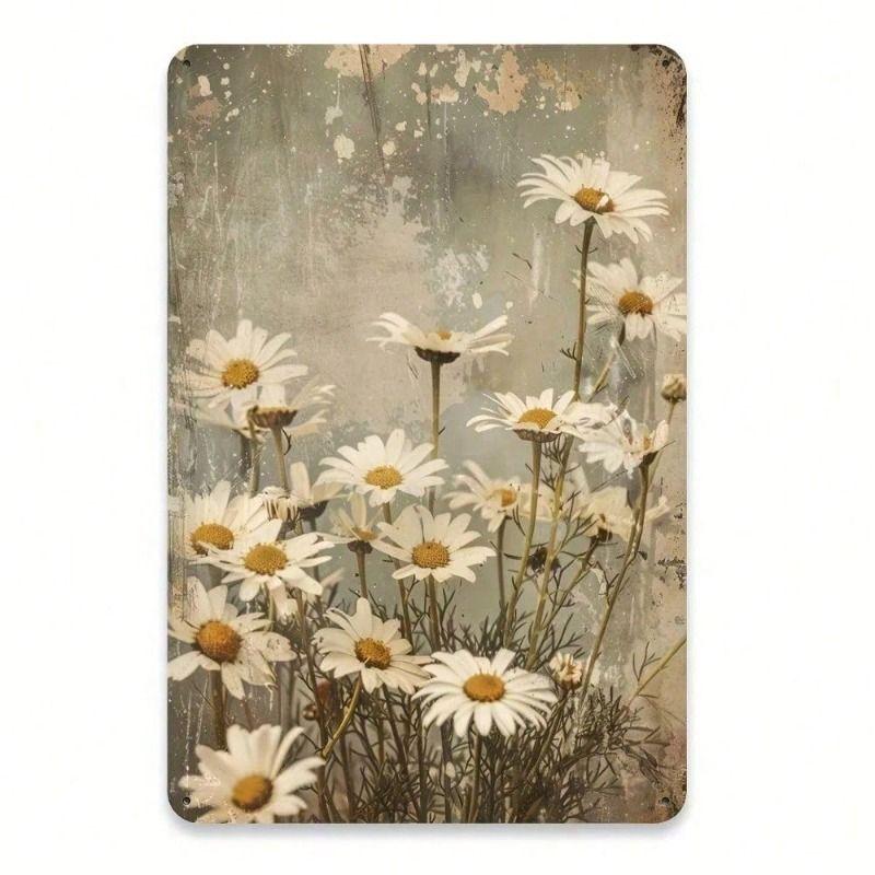 Vintage Metal Poster Daisy Flower Rustic Wall Art Iron Home Decor