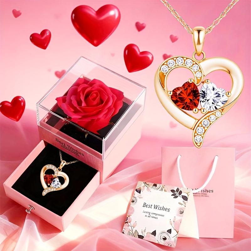 Pink Romantic Valentine'S Day Necklace Gift Box with Artificial Flower, Mother'S Day Present for Mom, Birthday Party Favor