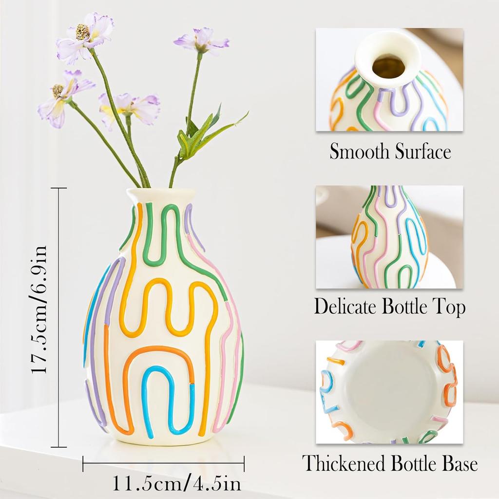 Colored Lines Flower Vase for Modern Home Decor, Cute Vase for Decor, Unique Small Vase for Centerpieces, Modern Vase for Unique