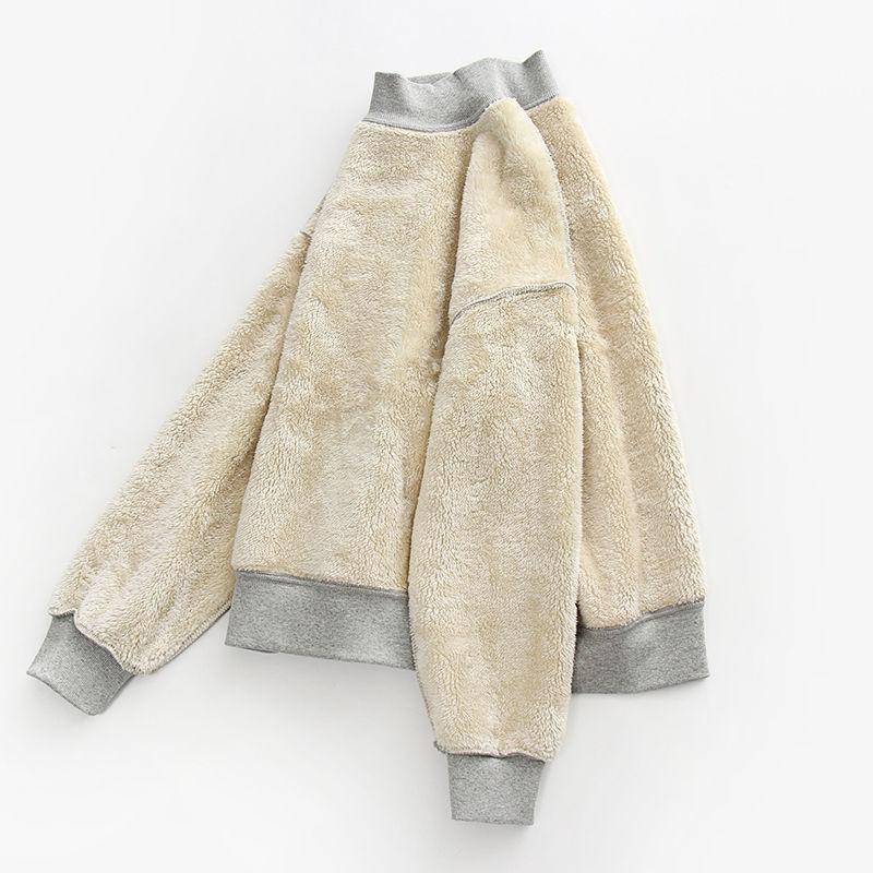 Höst Vinter Halvhög Krage Enfärgad Lammfleece Sweatshirt Dam Enkel Allmatch Pullover Topp