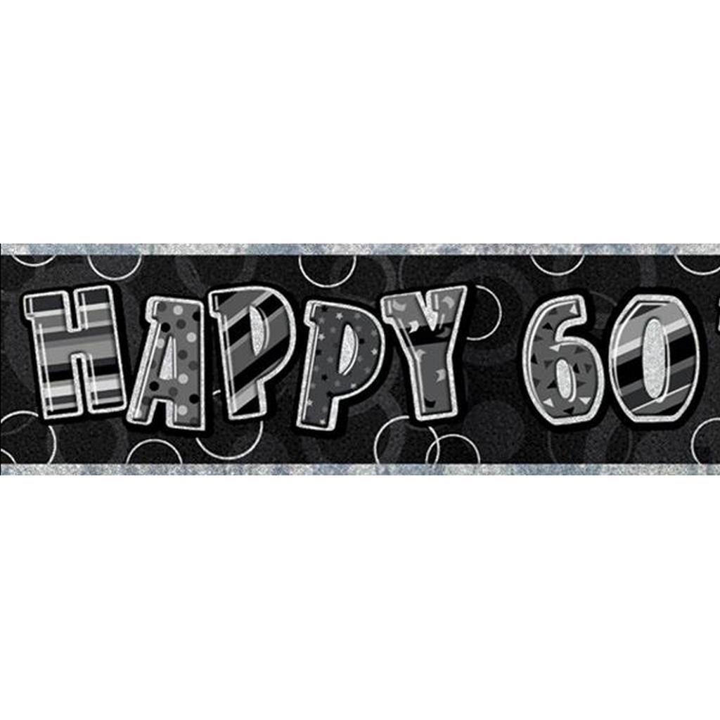 Unique Party 60th Birthday Black/Silver Glitz Foil Banner