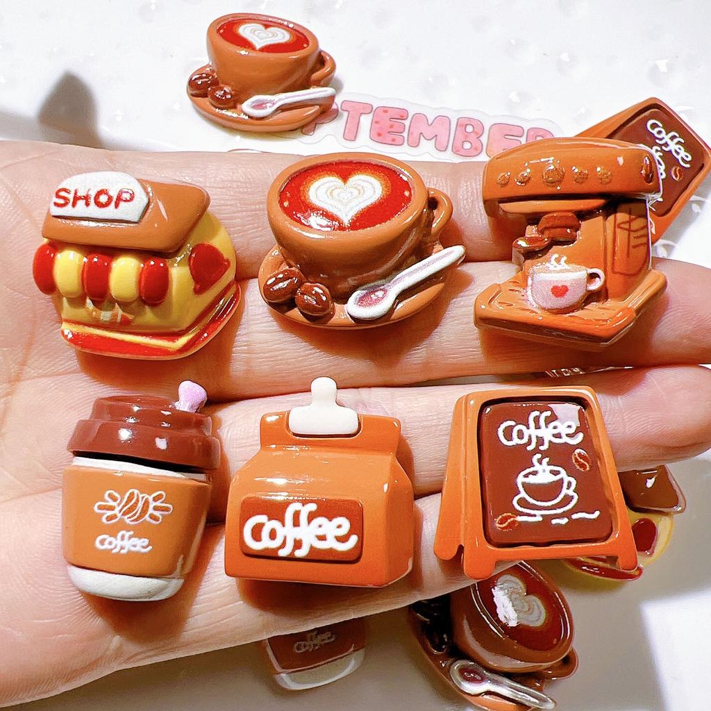 10PCS New Resin Cute Cartoon Coffee Series Flat Back Cabochon Home Decor DIY Scrapbook Crafts Jewelry Accessories