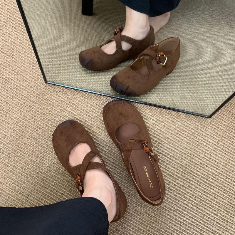 Fashion Elegant String Bead Buckle Flat Mary Jane Shoes Women Fashion Round Toe Cross Tied Designer Shoes Cozy Soft-sole Shallow Loafers
