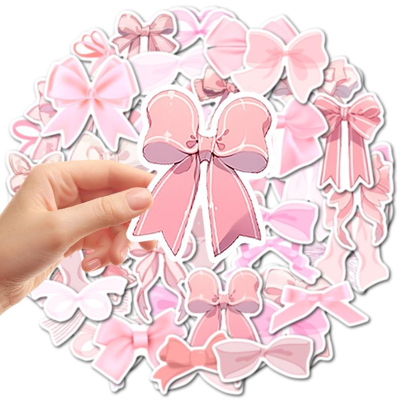 50PCS Pink Bow Stickers Cute Vintage Aesthetic Bowknot Sticker Vinyl Waterproof Girls Pink Decals for Water Bottle Laptop