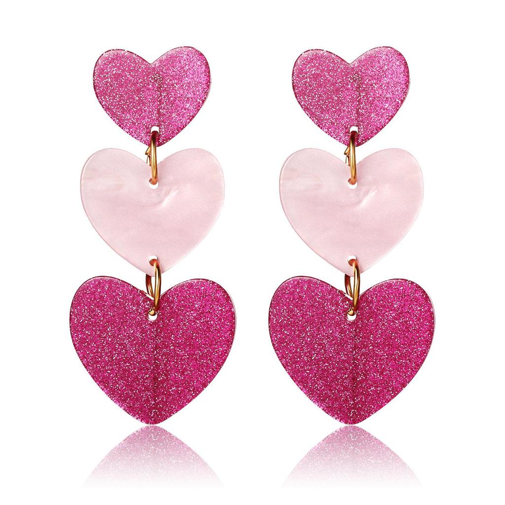 Barbie Pink Triple Heart Earrings: Acrylic & Dopamine-Inspired Design