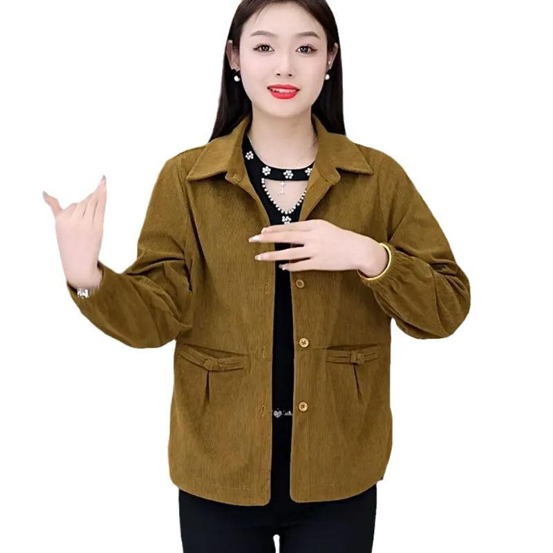 Mom's Premium Corduroy Jacket: Versatile, Loose-Fit Casual Top for Middle-Aged and Elderly Women - Spring and Autumn Wear