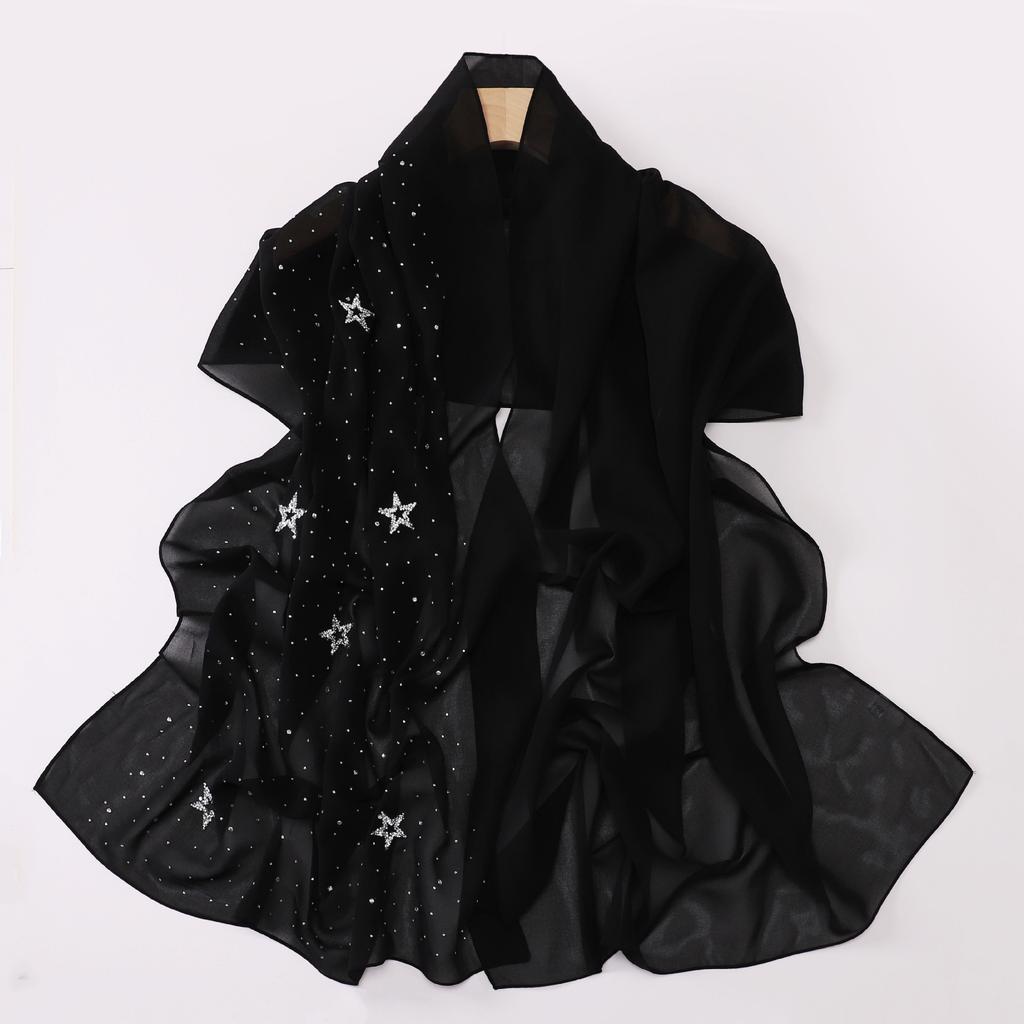 VigoAnne 2025 Lady Muslim Pentagram Hot Stamping Hijab Shawls Women Plain Scarf Chiffon Solid Islamic Turban Headband 175cm*70cm