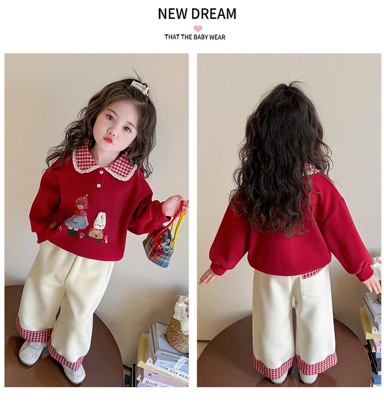 Girls' Cartoon Two-Piece Sweatshirt Set - 2025 Spring/Autumn Fashion, Fake Layered Style Casual Outfit