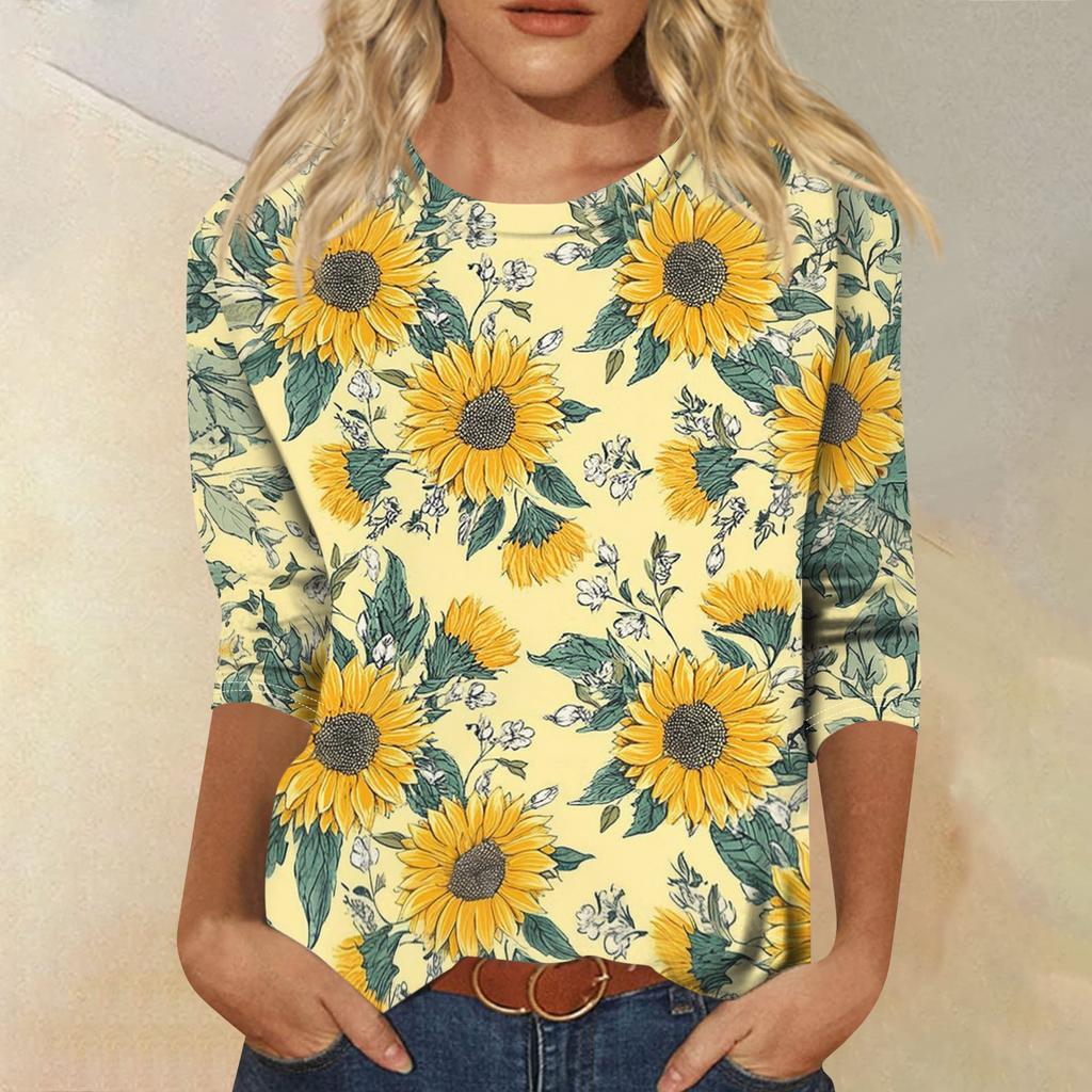 Long Sleeve Shirts for Women Casual Sunflower Print Womens Long Sleeve Tops Comfortable Long Sleeve Tops for Women Soft Womens Long Sleeve T Shirts