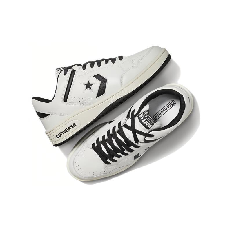Converse Weapon Leather Lace-up Wear-resistant Lightweight Low-top Sneakers Unisex White