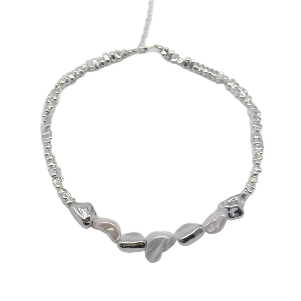Baroque Silver Irregular Broken Silver Beaded Necklace Female Alien Gravel Light Luxury Premium Sense Clavicle Neck Chain