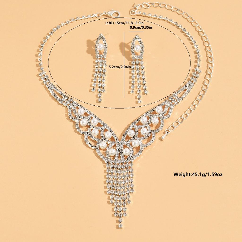 3pcs Women's Jewelry Set Rhinestone Tassel Necklace Earrings Bridal Wedding Accessories