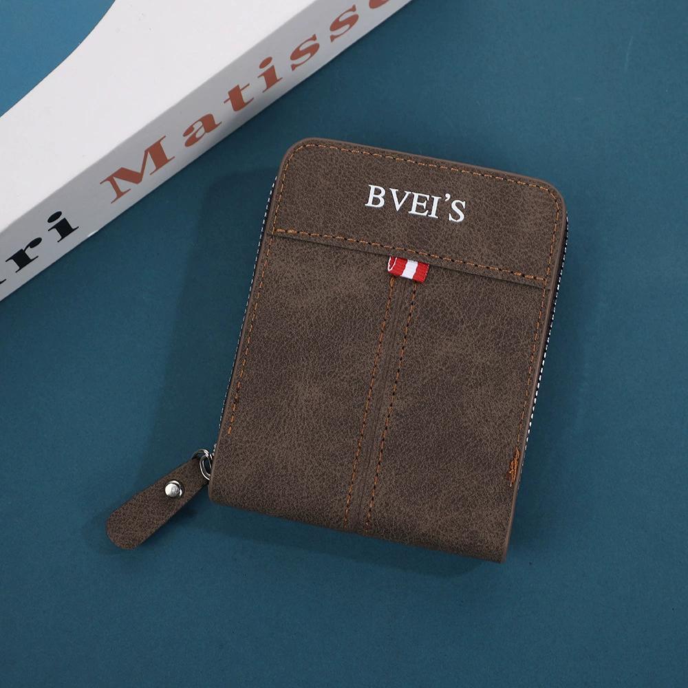 Men's Short Wallet Card Holder Zipper 3 Fold Purse Leather Money Clip Retro Casual Buckle Square Bag
