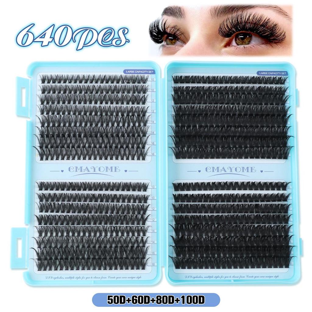 640 Cluster Einzelne Falsche Wimpern - DIY Segmente mit Buchkleber-Typ