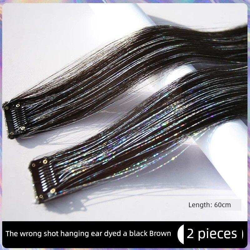 

Лазерный Подвесной Накладной Парик для Заушной Области Цельный Женский Командный Перьевой Наращивание Волос Удобный Гаджет Сценический Головной Убор Красочные Флеш Аксессуары для Волос Наклейки Long-laser hair piece [black brown 60cm] 2 pieces