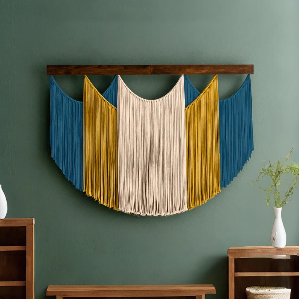 

120x85cm Bohemian Decorative Tapestry Handmade Woven Wooden Board Tassel Tapestry Colorful Wall Hanging Homestay Wall Decoration 120x85cm