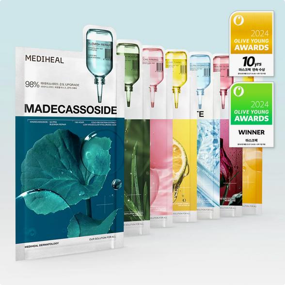 Mediheal Masque Essentiel 24mLx10pièces Collagène, Hyaluronate, PDRN Rose, Arbre à Thé, Vitamine C, Madécassoside, Céramide/ KBeauty