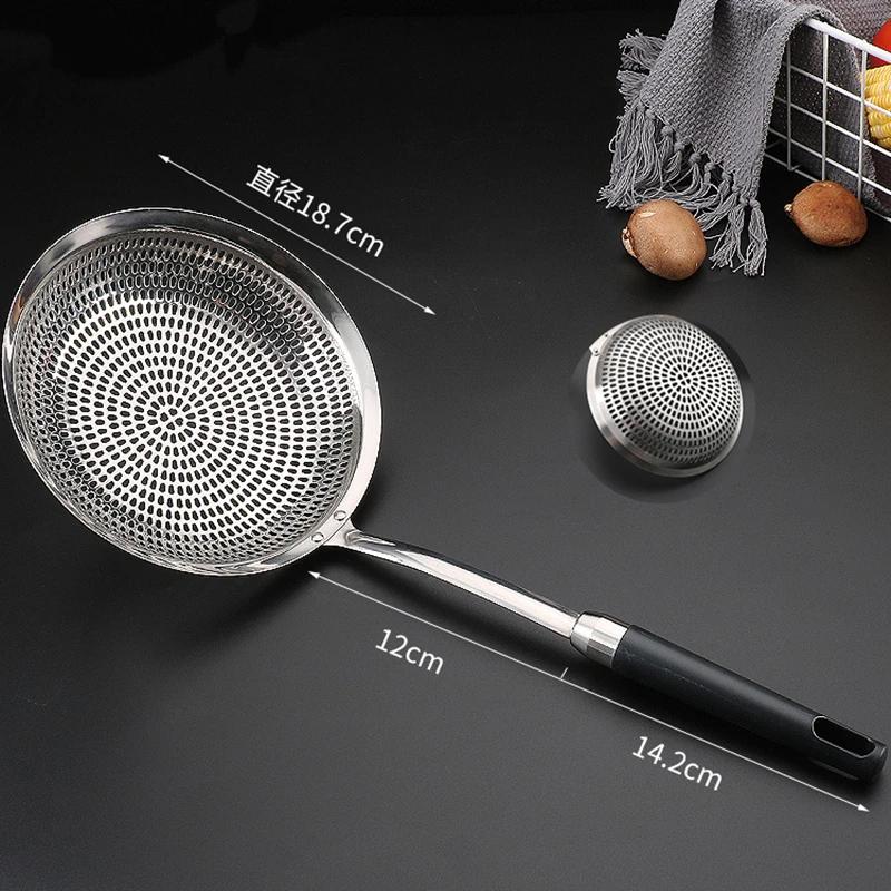 304 Stainless Steel Large Colander Oil Filter Kitchen Oil Frying Skimmer with Long Handle Noodles Food Sieve Cooking Tools