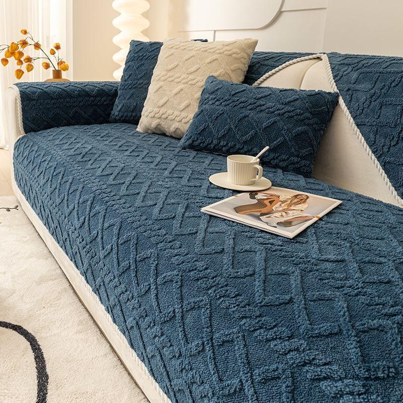 Solid Colored Plush Home Comfortable Sofa Mat Winter Thickened Anti Slip Seat Cushion Modern Minimalist Sofa Cover with Full Coverage Fabric