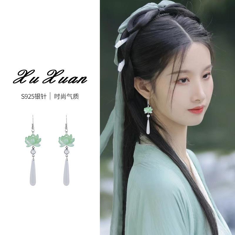 New Chinese Lotus Water Drop Pendent Long Delicate Tassel Dangle National Luxury Earring for Women Jewelry Gift