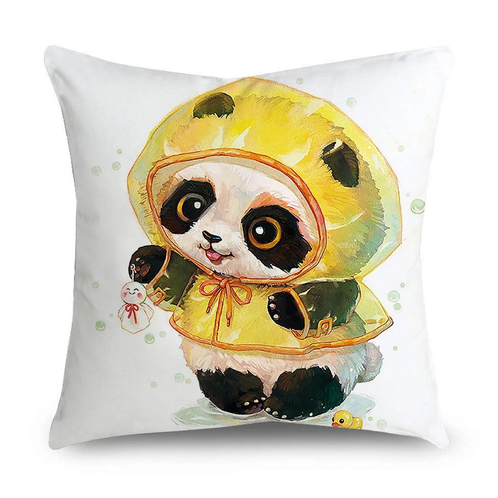 Pillowcase Office Decor Cushion Cover Cute Panda Pattern Home Square