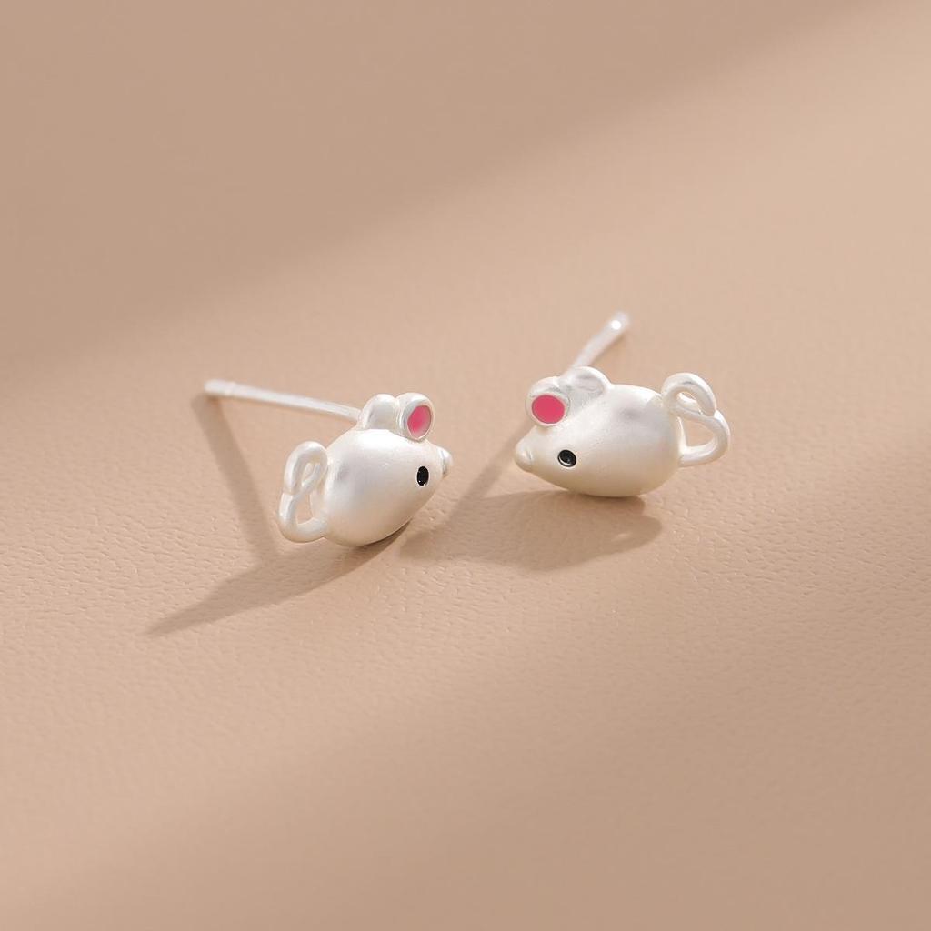 Charming Pink Mouse Ear Stud Earrings for Women