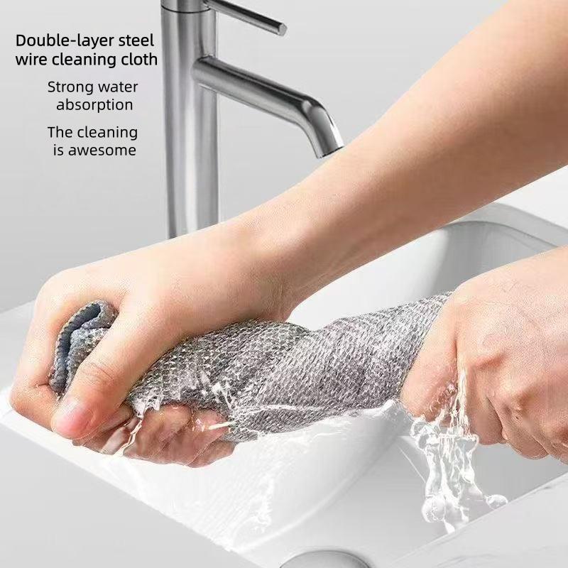 Steel Wire Cleaning Cloth Kitchen Rag Non-scraping Dish Towel Double-sided Household Stove Pot Cleaning Towel Silver 1pcs/5pcs/10PCS