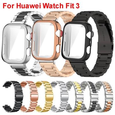 Men Women Band Stainless Steel Metal Watchband with TPU Case For Huawei Watch Fit 4 Fit4 Pro Fit 3