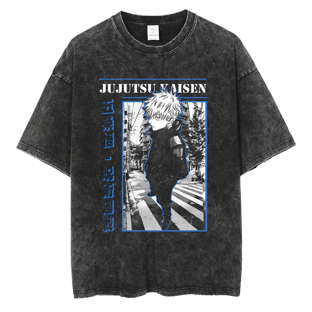 Hot Anime Jujutsu Kaisen Nanami Kento Print Tee Men Vintage Washed T-Shirt Oversize Tshirt Short Sleeve Cotton Loose Top Tee