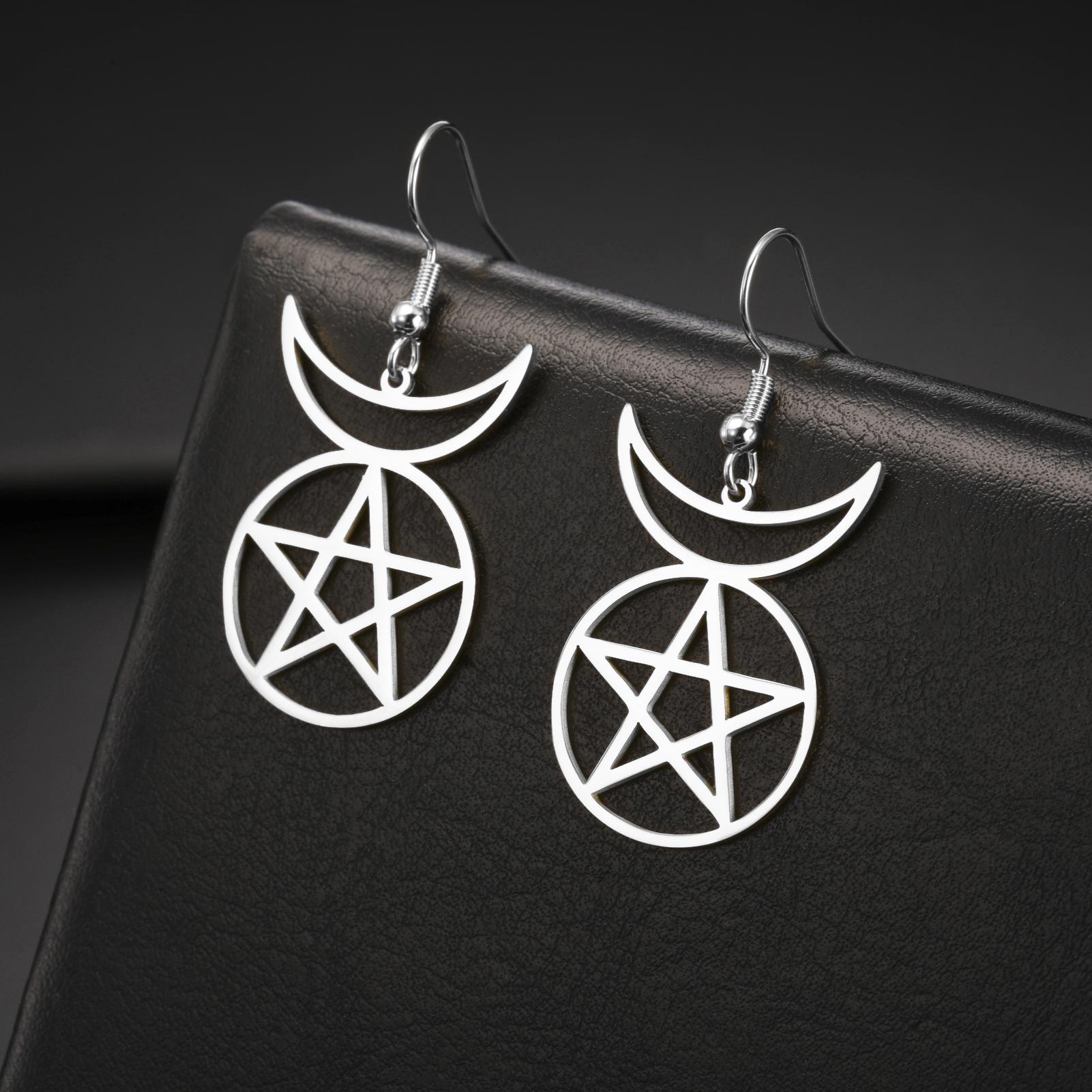

LIKGREAT Horned God Earring Witchcraft Pentagram Earrings StainlessSteel Crescent Moon Pentacle Pendant Amulet Jewelry for Women