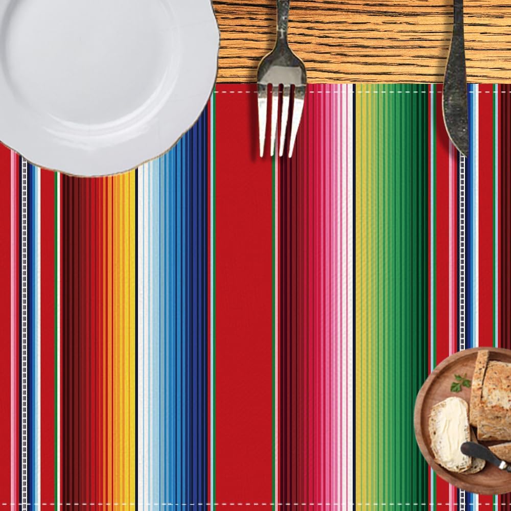 Mexican Serape Table Runner 13x72 Inch, Mexican Fiesta Party Table Decor, Cinco de Mayo Decorations Table Runner, Boho Southwestern Dining Tablecloth