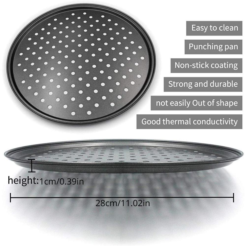 11 Inch Pizza Pan with Holes, Round Baking Tray for Oven, Perforated for Crispy Crust, Steel, Non-Stick, Pizza Bakeware, Durable