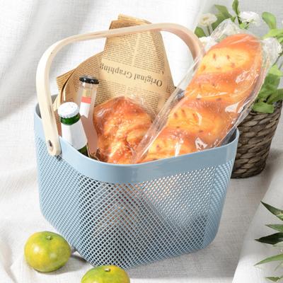 Organizzatore Portaoggetti Cesto di Frutta con Manico in Legno Forte Portata Grande Capacità Cesto da Shopping Multifunzionale