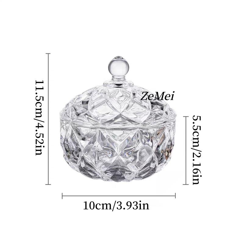 Circular Crystal Glass Storage Jar,Jewelry Organizer Candy Glass Jar With Lid Aromatherapy Candlestick Container Home Decoration