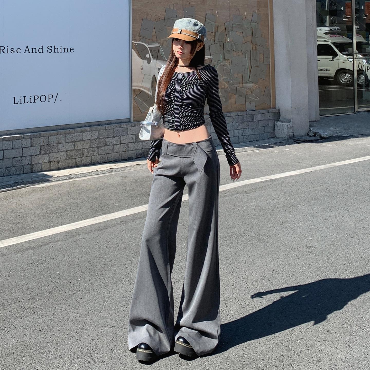 

2026 Spring French Spicy Girl Low-Waist Loose Flared Pants for Women XS