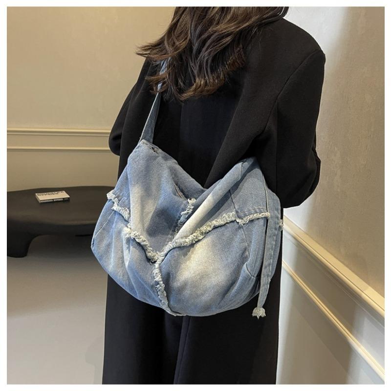 Large Capacity Denim Pillow Bag Women 2025 New Retro Casual Tote Bag