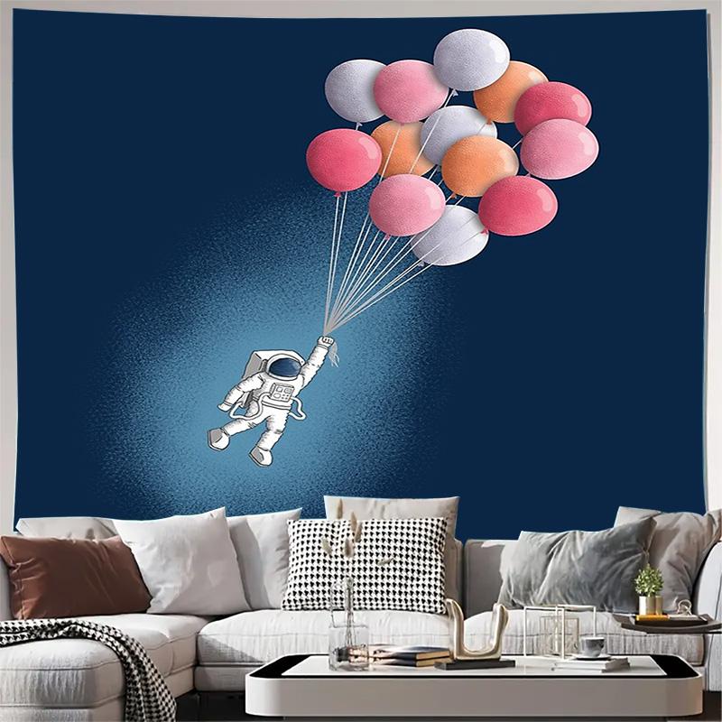 Astronaut With Balloons Wall Tapestry, Space Adventure & Dream Art, Whimsical Home Decor For Kids & Bedroom