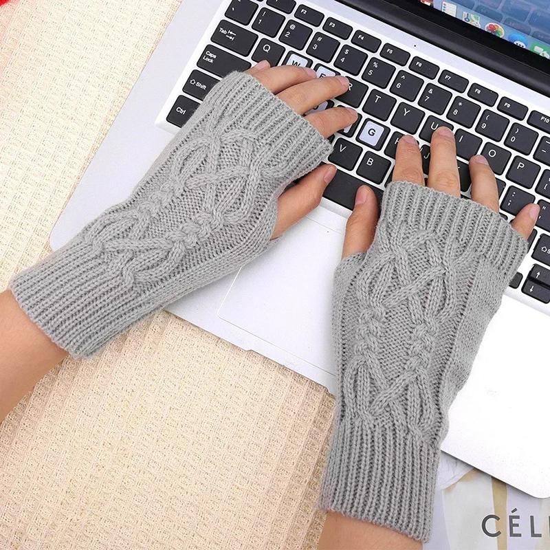 Knitted Warm Fried Dough Twists Fingerless Gloves for Women Simple Thickened Wrist Warm Gloves Elastic Versatile Casual Gloves