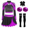 Uniforme Brillante da Cheerleading da Donna Manica Lunga Strass Crop Top Gonna da Pattinaggio