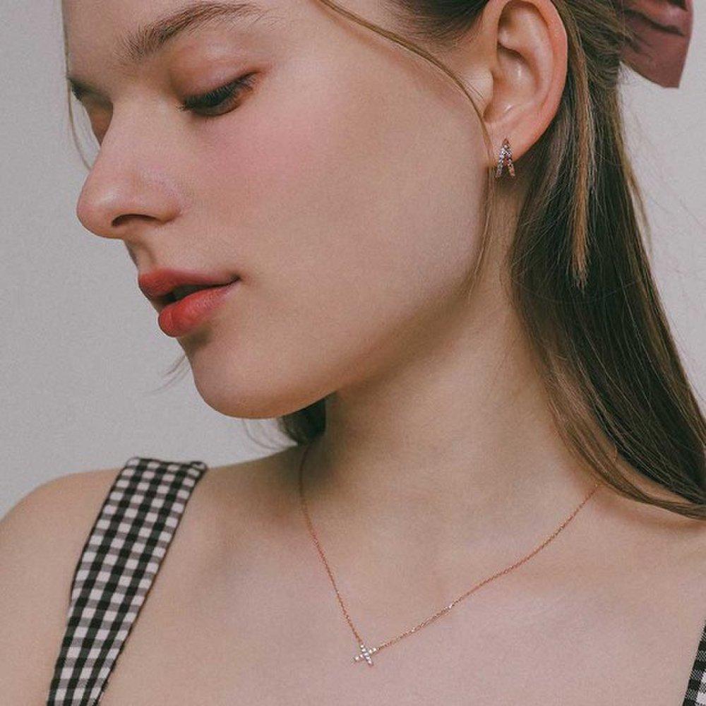 J.Lauren Rose Gold Cross Pendant Cubic Silver Necklace N01200