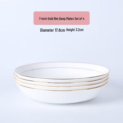 Jingdezhen Evropské Hluboké talíře z kostní porcelánu se zlatým okrajem, 7 palců, balení 4 ks