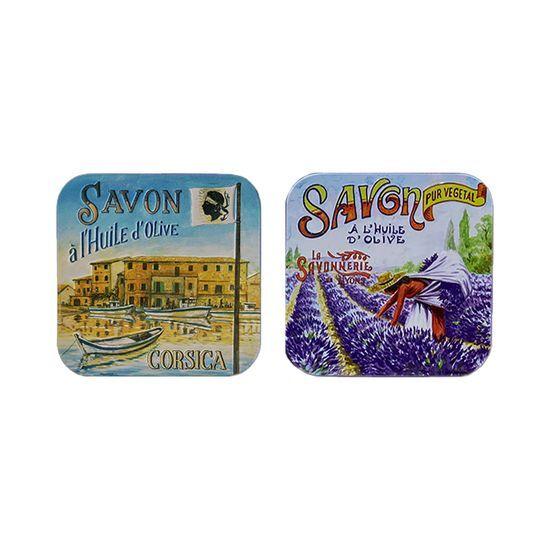 LA SAVONNERIE de NYONS Perfume Soap Tin Case Sleeve Package of 2 (Lavender/Vervain)