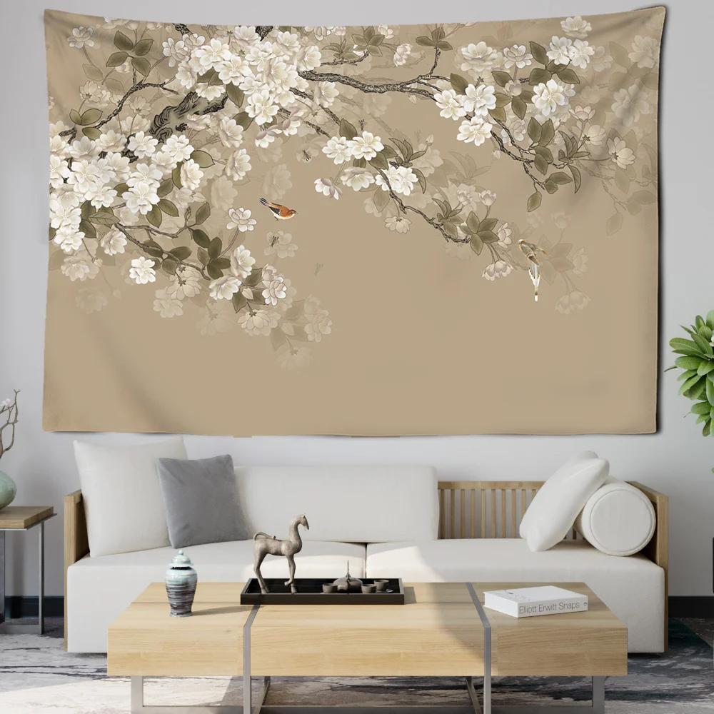 Chinese Style Floral  Bird Tapestry Home Decoration Wall Hanging For Living Room Bedroom Boho Oriental Aesthetic Lovers