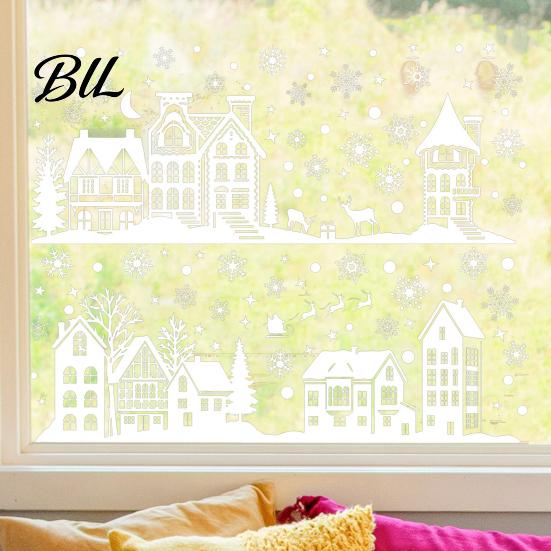 PVC Winter Scene Decorations 2Pcs Christmas Town Static Glass Sticker, Reusable Window Decal with Snowflake Decorative Film for Home Pattern,