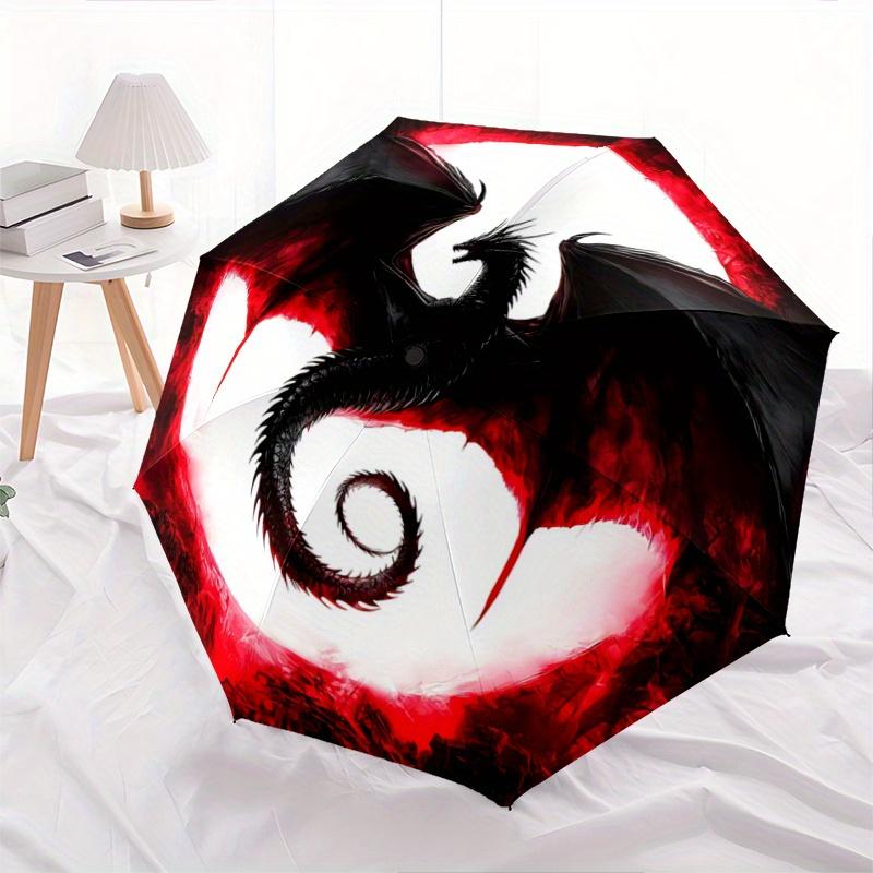 

1pc Black Dragon in Front of a Red Moon Automatic Opening/Closing Umbrella with Convenient Three-Fold Design, 8-Bone Iron Frame - Outdoor Umbrell