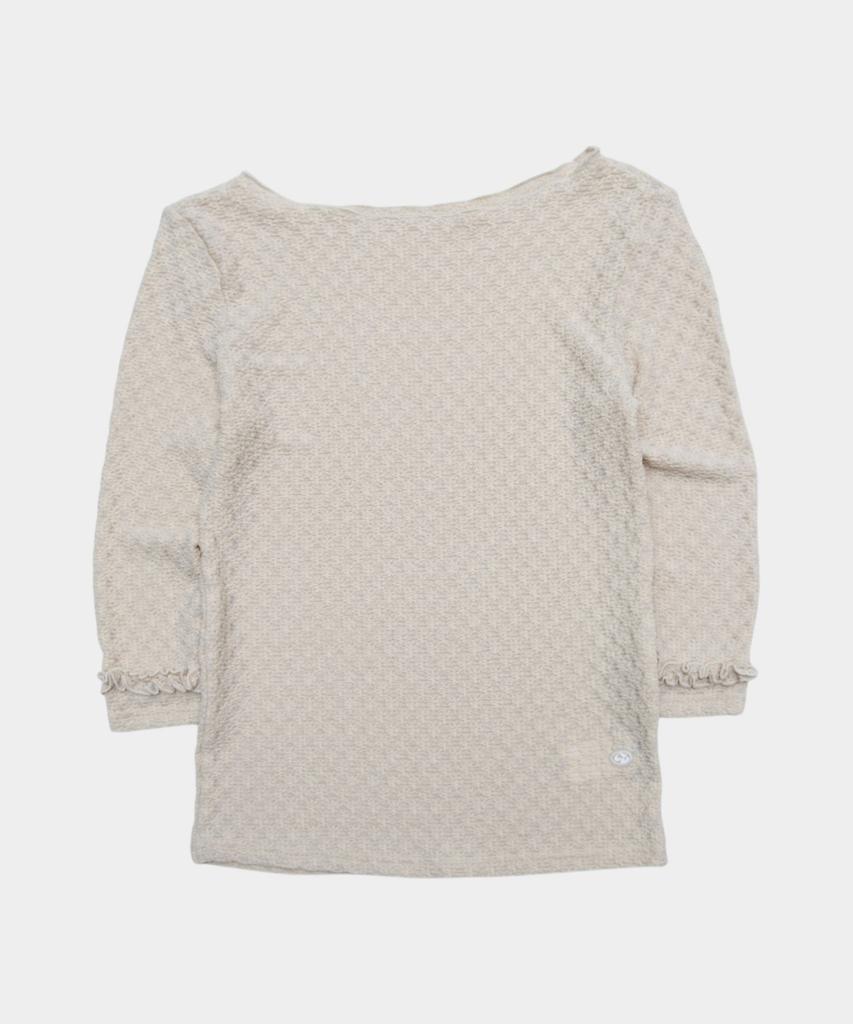 SOME PLACE Wrinkle Frill Point Boat Neck Semi-Slim 3/4 Long Sleeve T-Shirt_3 Colors